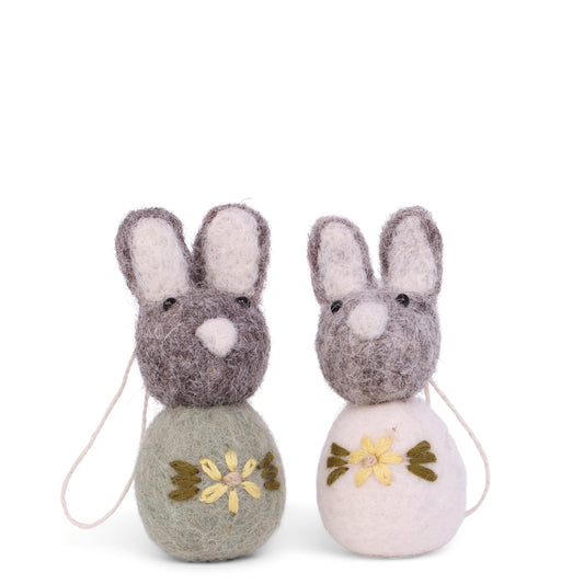 Gry & Sif Grey Bunny Set Flower Green 2pk