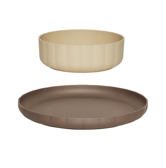 OYOY Pullo Plate & Bowl Taupe-Vanilla 2pack