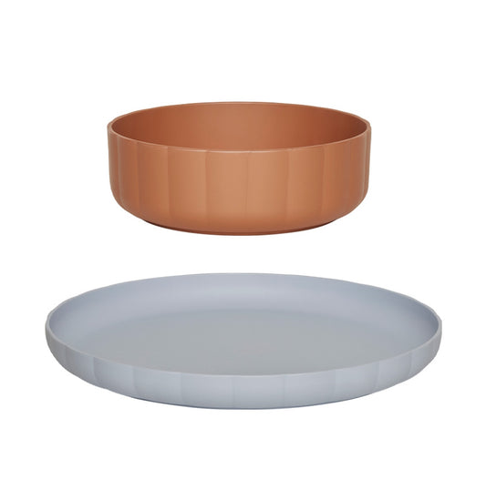 OYOY Pullo Plate & Bowl Caramel-Ice Blue 2pack