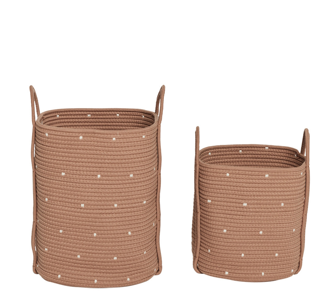 OYOY Dot Cotton Rope Basket Caramel 2pk