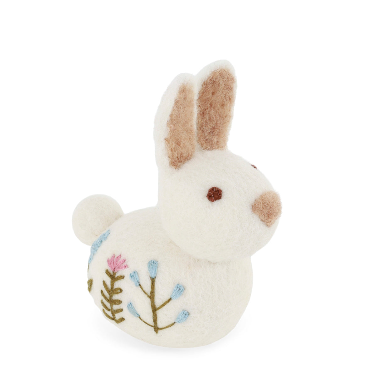 Gry & Sif Sitting Bunny Flower Embroidery White