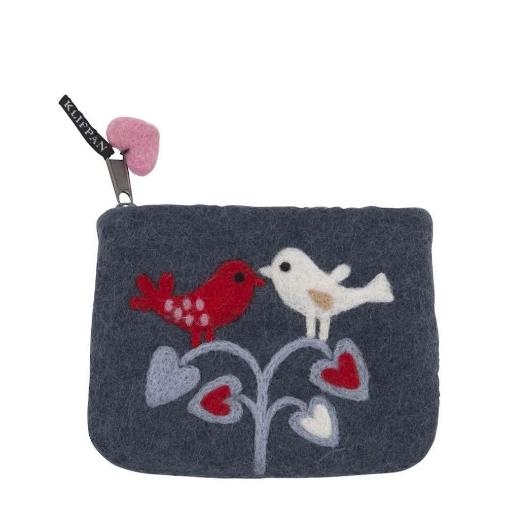 Klippan Love Birds Hand Felted Purse Grey