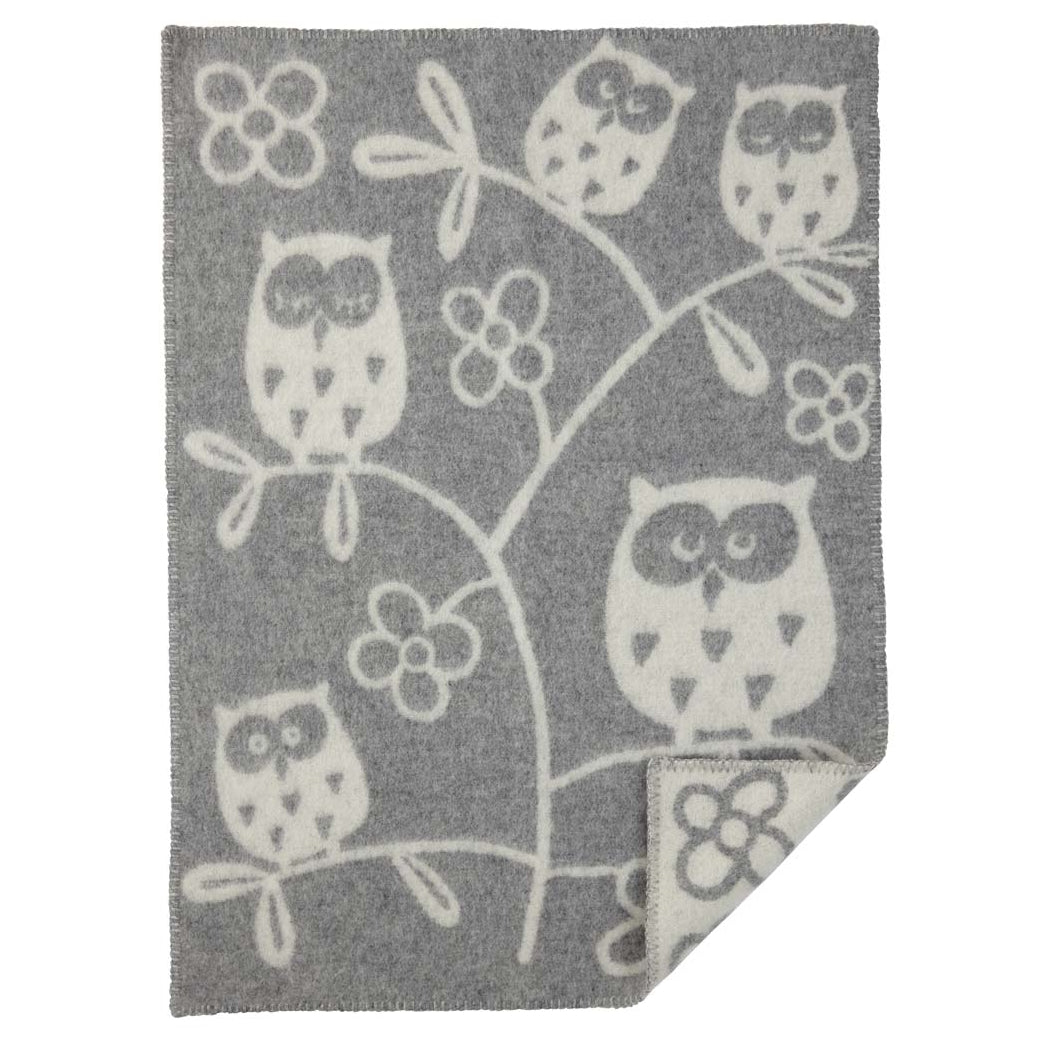 Klippan Tree Owl Organic Wool Baby Blanket Grey