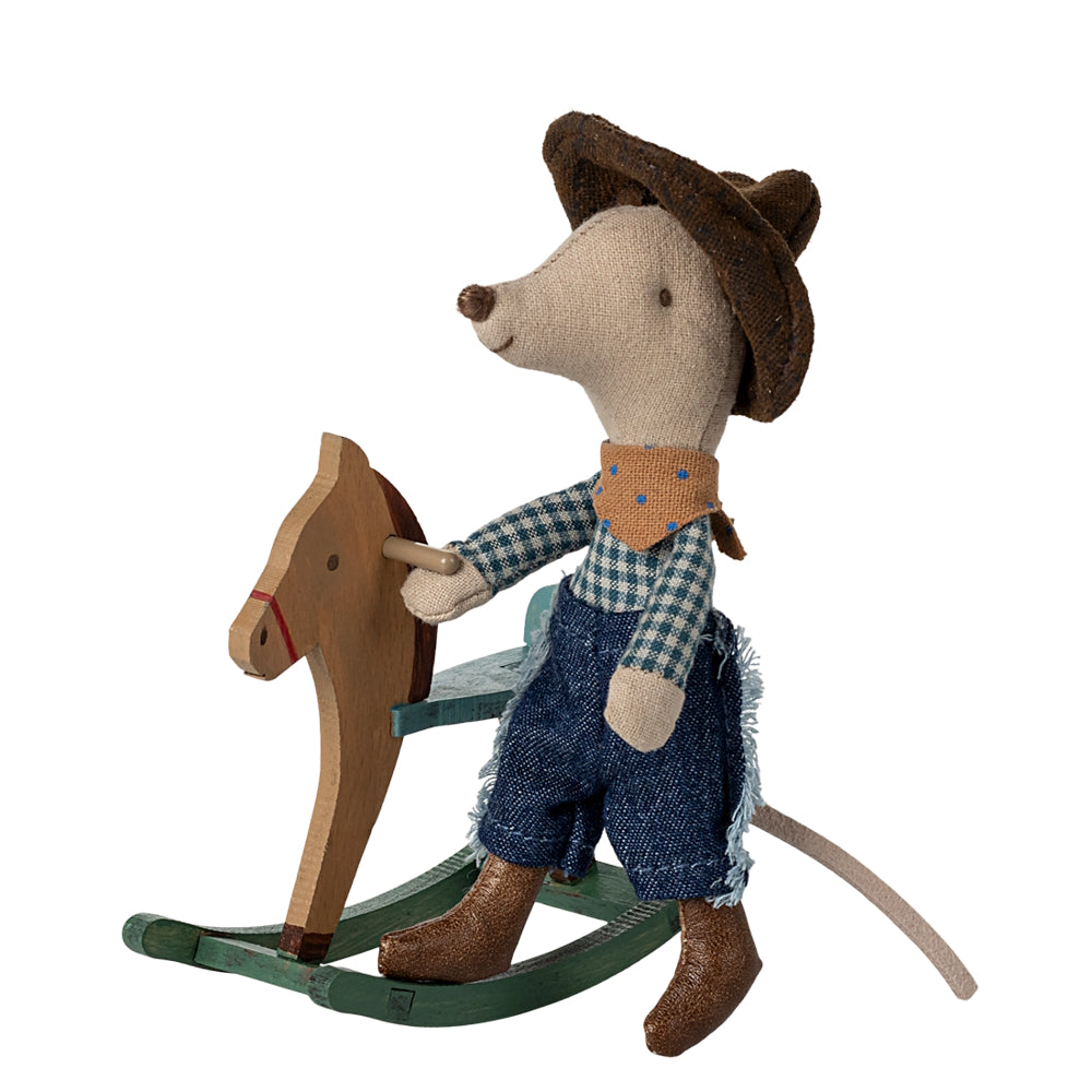 Maileg Cowboy Mouse on Rocking Horse