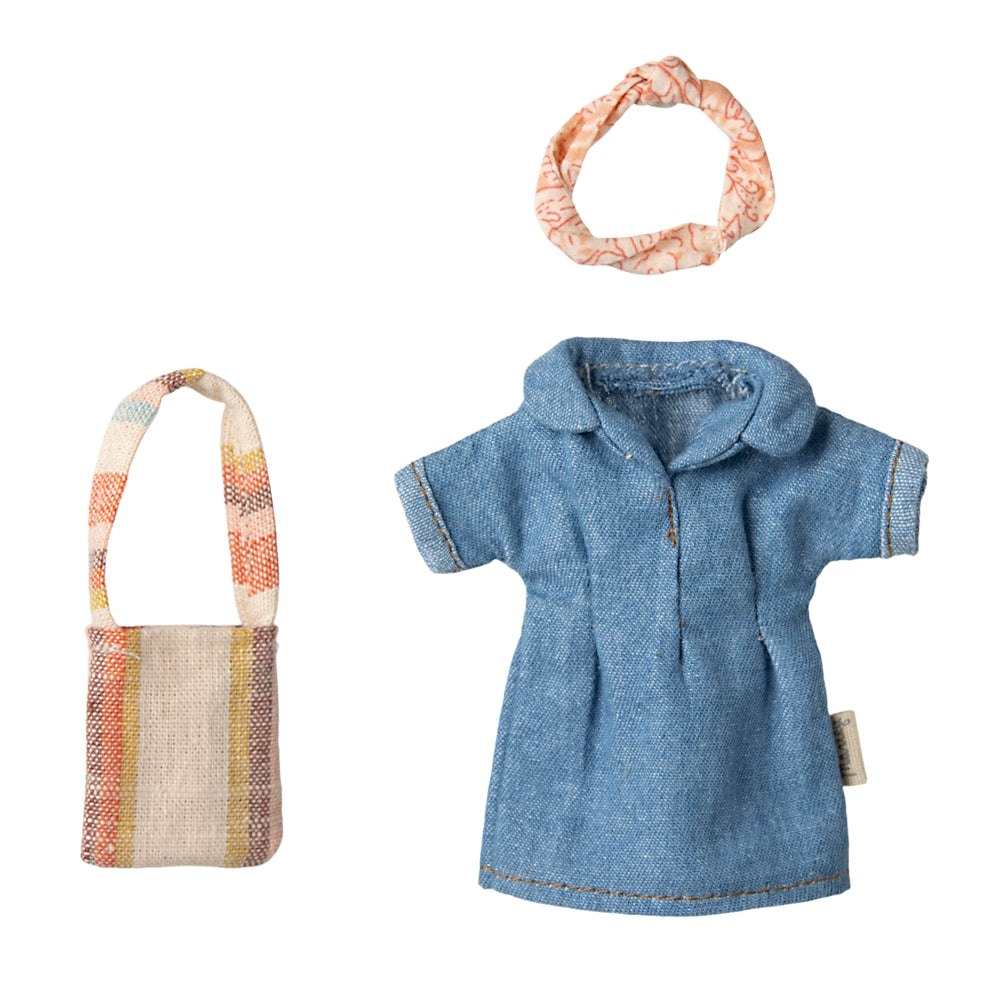 Maileg Denim Dress and Bag Mum Mouse