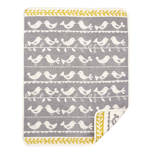 Klippan Birds Organic Cotton Blanket Grey