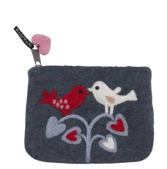 Klippan Love Birds Hand Felted Purse Grey