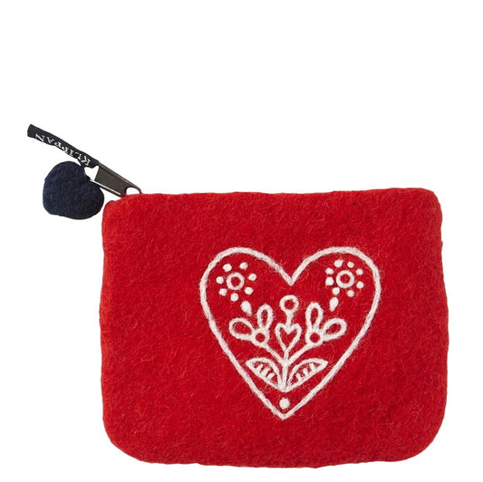 Klippan Heart & Flower Hand Felted Purse red