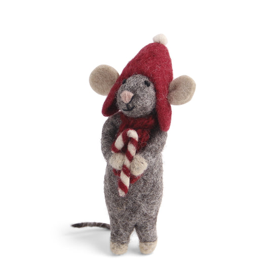 Gry & Sif Grey Mouse with Candy Cane