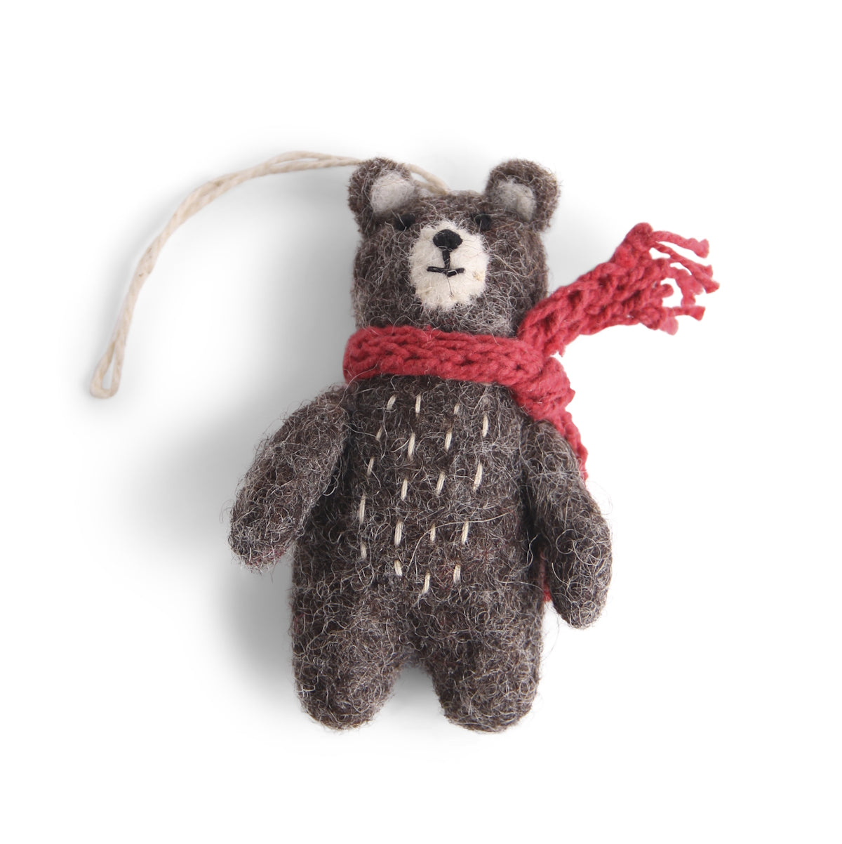 Gry & Sif Bear Grey Felt Decoration with red scarf