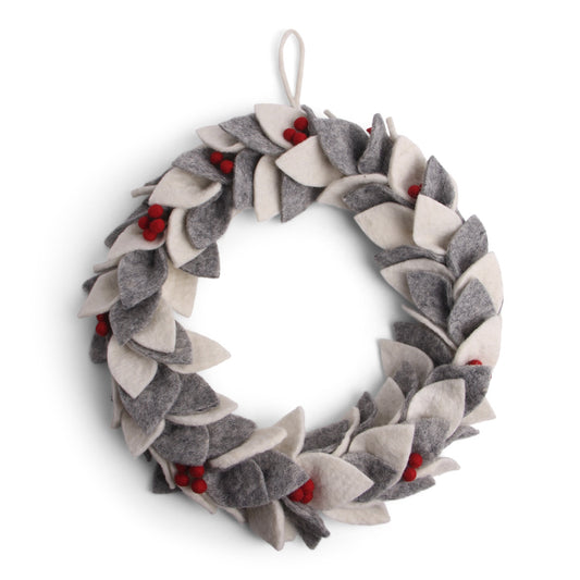 Gry & Sif Wreath Grey Felt with Berries