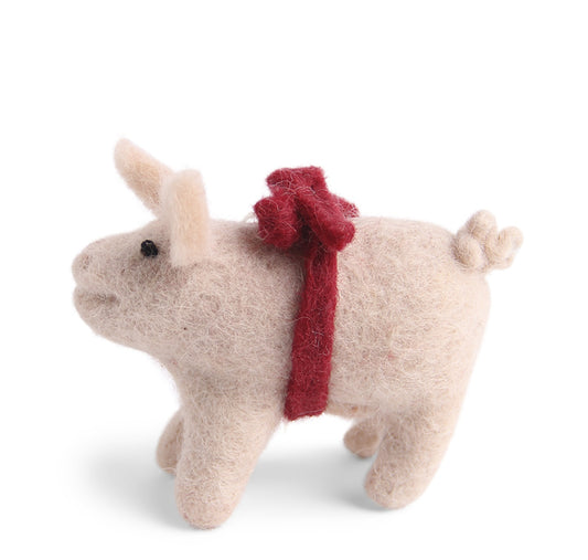 Gry & Sif Pig Felt Decoration with Red Loop