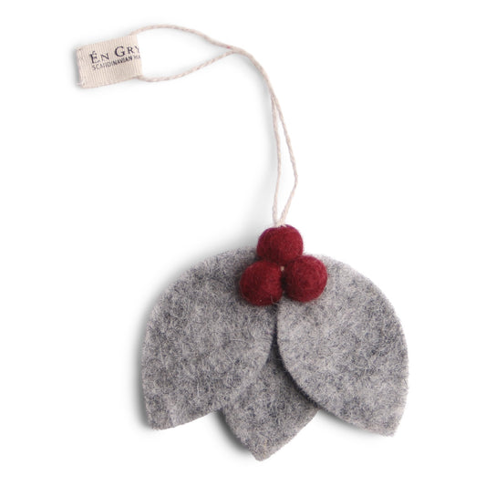 Gry & Sif Grey Leaves Felt Decoration Red Berries