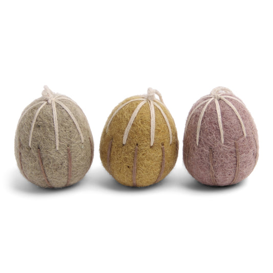 Gry & Sif Felt Egg Decoration 3pk embroidery stripes