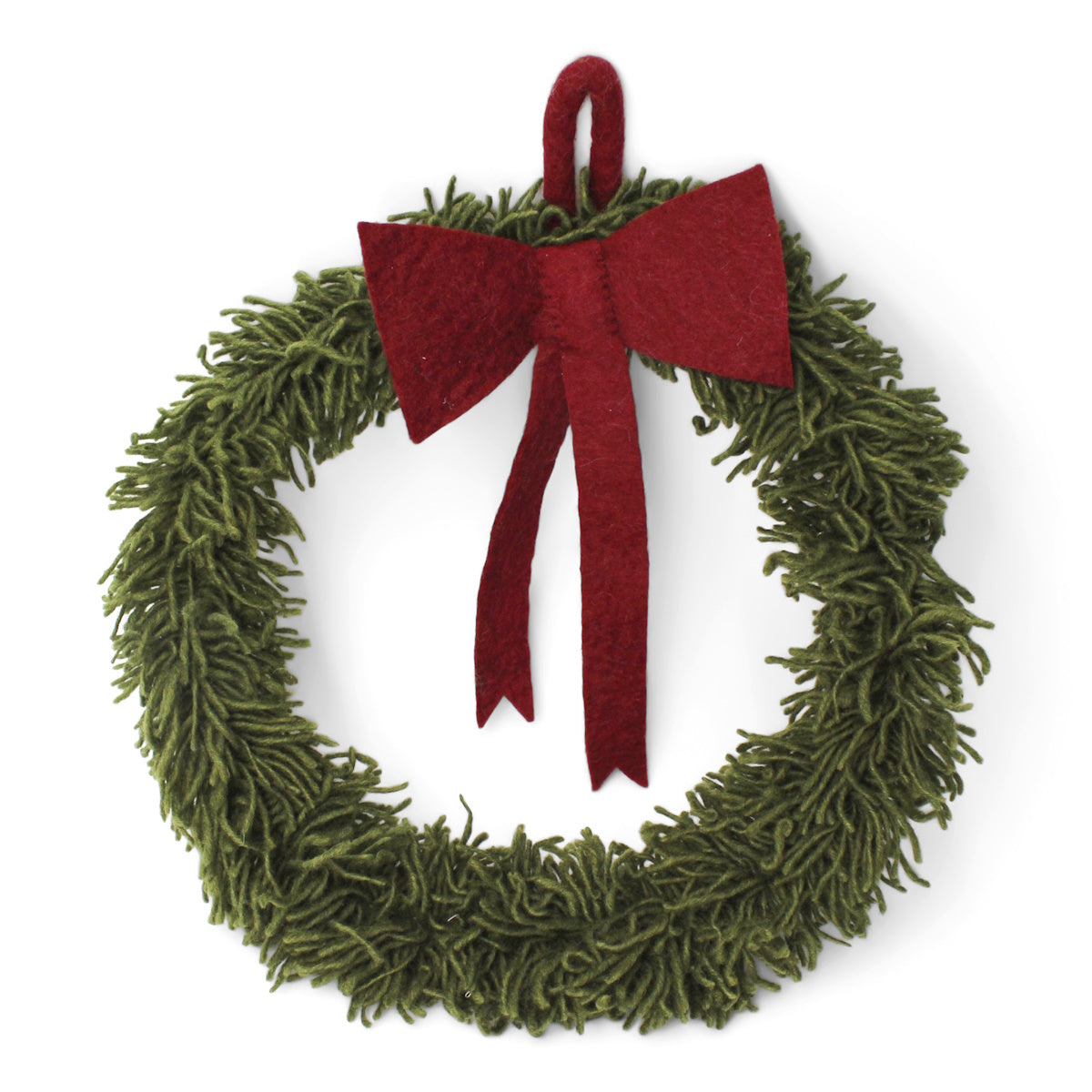 Gry & Sif Wreath Felt Green Big w/ Red Bow