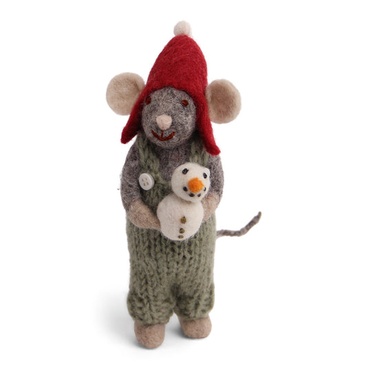 Gry & Sif Mouse Boy Small Grey w/Snowman