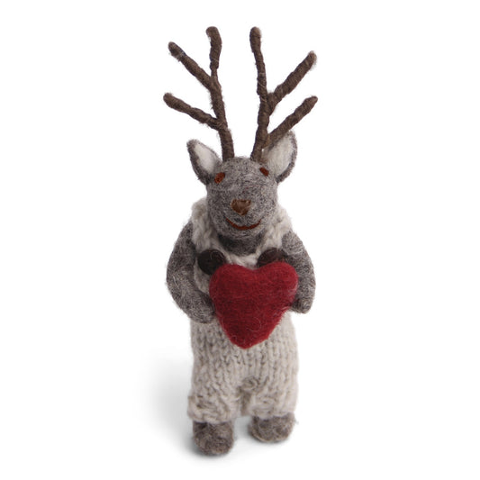 Gry & Sif Deer Boy Small Grey with Heart