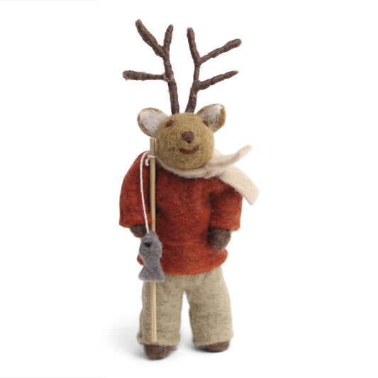 Gry & Sif Deer Boy Small Brown w/Fishing Pole