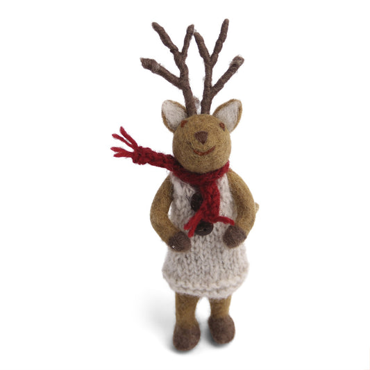 Gry & Sif Deer Girl Small Brown w/dress & scarf