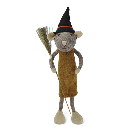 Gry & Sif Mouse Girl Big Grey w/hat & broom