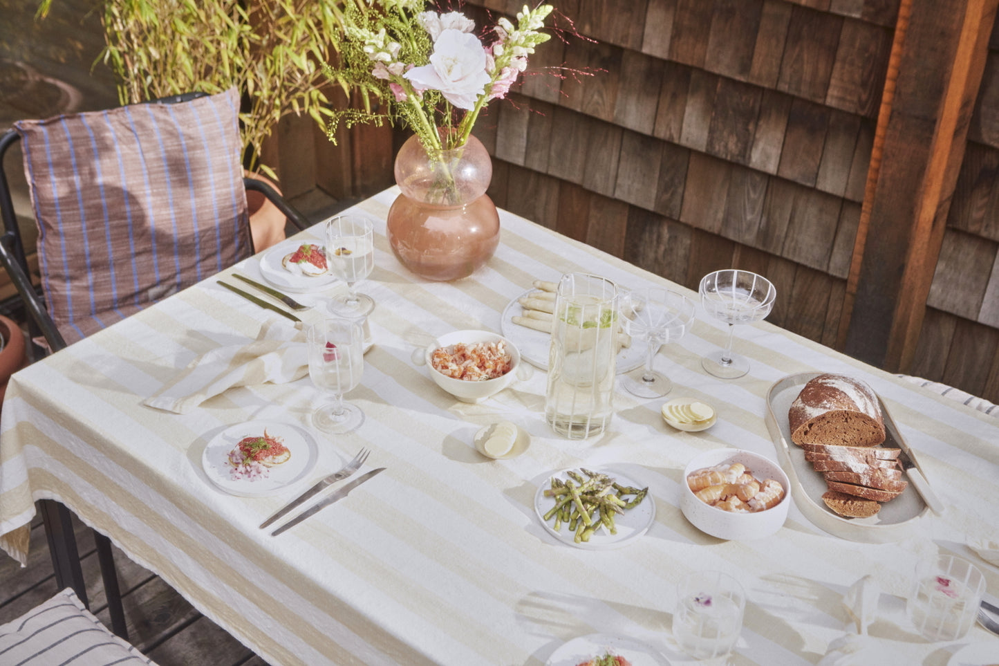 OYOY Striped Tablecloth 260x140 Ice Blue