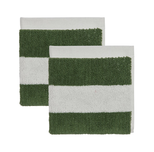 OYOY Raita Organic Cotton Wash Cloth Green-Offwhite 2pk