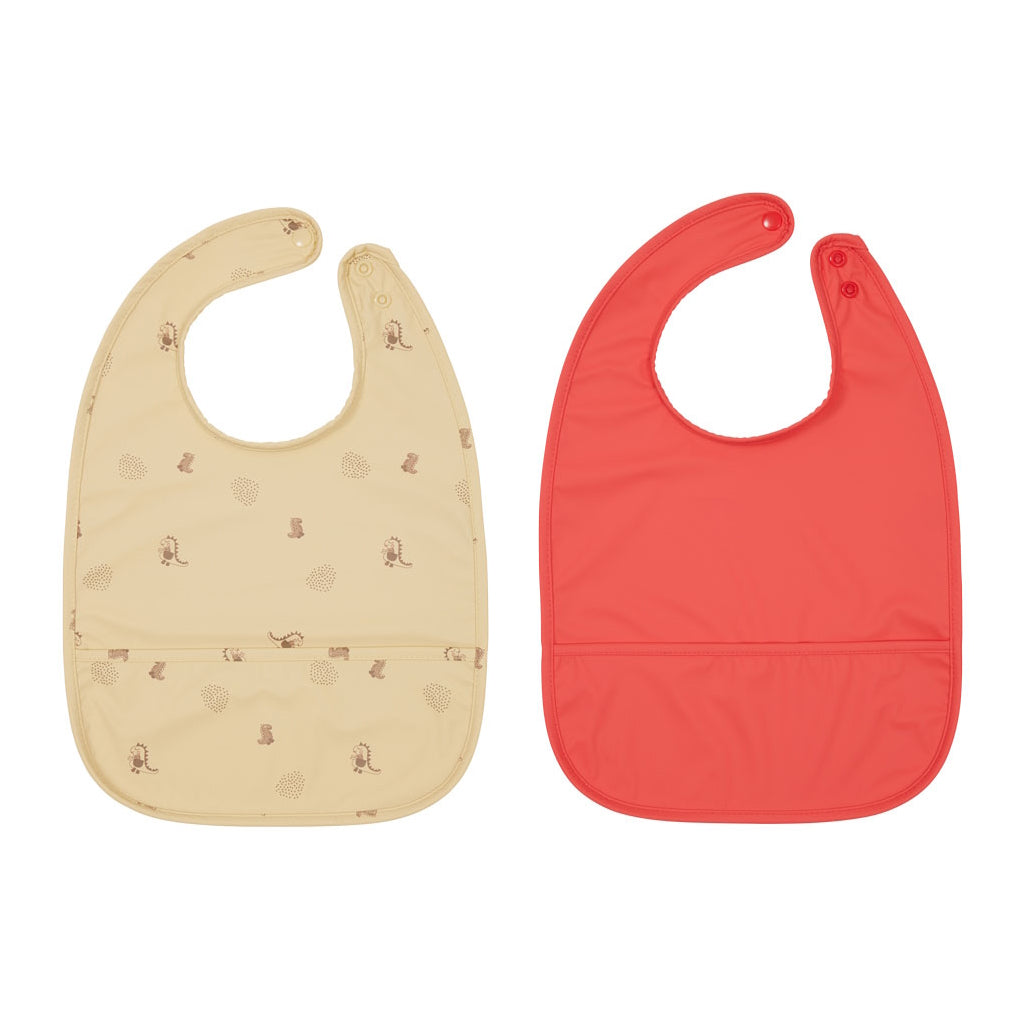 OYOY Dino Bib 2pk Butter-Cherry