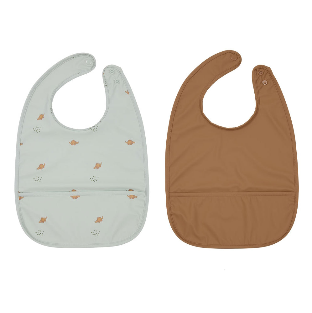 OYOY Dino Bib 2pk Green-Caramel